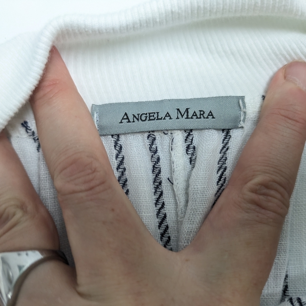 Angela Mara women's pull on stripe midi striped white and black skirt - Picture 5 of 7
